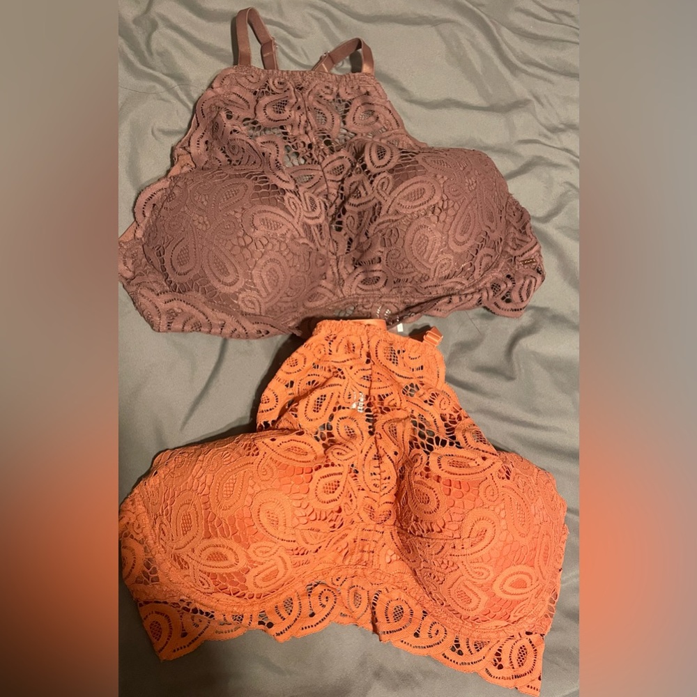 TWO PACK! Pink, Lacey bralettes. Both XL, one peach and one brown. With tags!